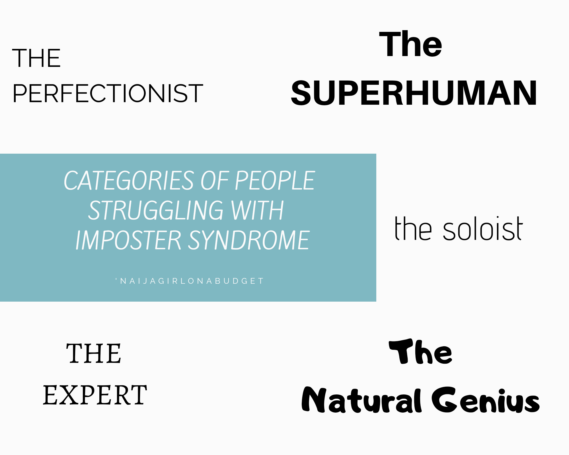 Categories of people struggling with imposter Syndrome